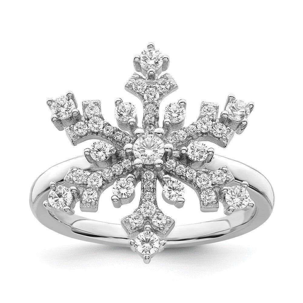 Sterling Silver Rhodium-plated CZ Snowflake Ring Size 7