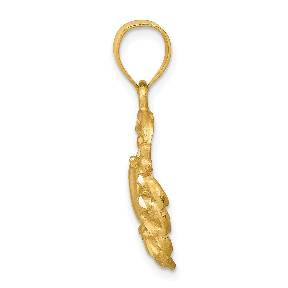14k Yellow Gold Satin Diamond-cut Crab Pendant for Women