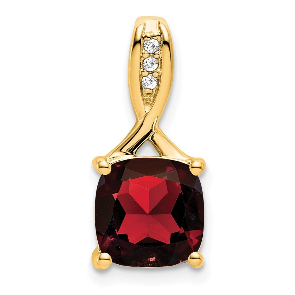 14k Yellow Gold Cushion Garnet and Diamond Pendant