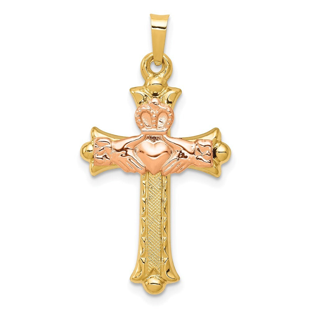 14k Two-tone Gold Claddagh Cross Pendant for Women