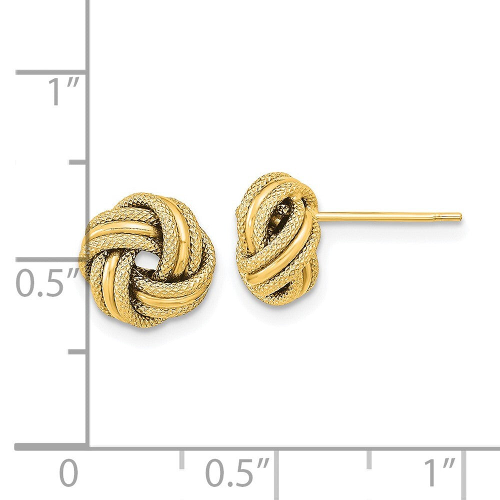 14k Yellow Gold Polished Textured Triple Love Knot Stud Earrings