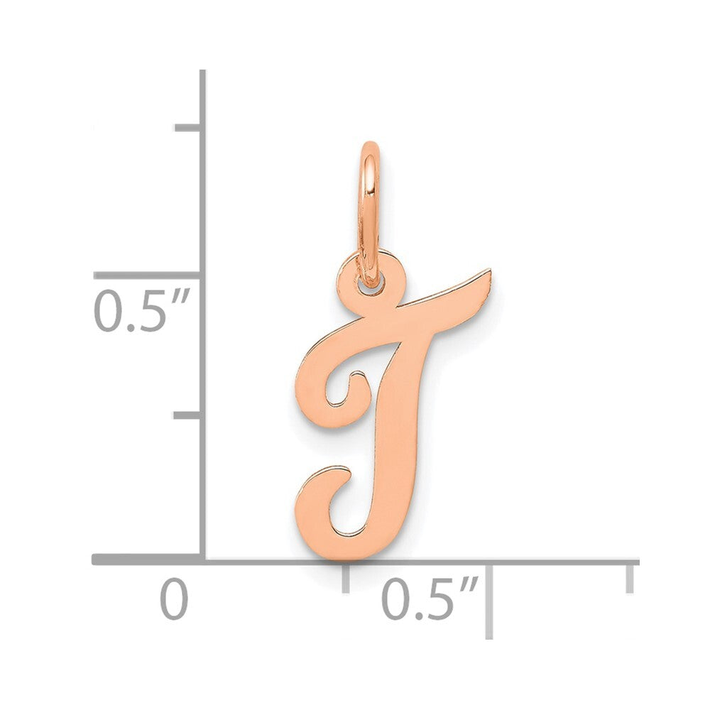 14k Rose Gold Small Script Letter T Initial Charm Pendant for Women