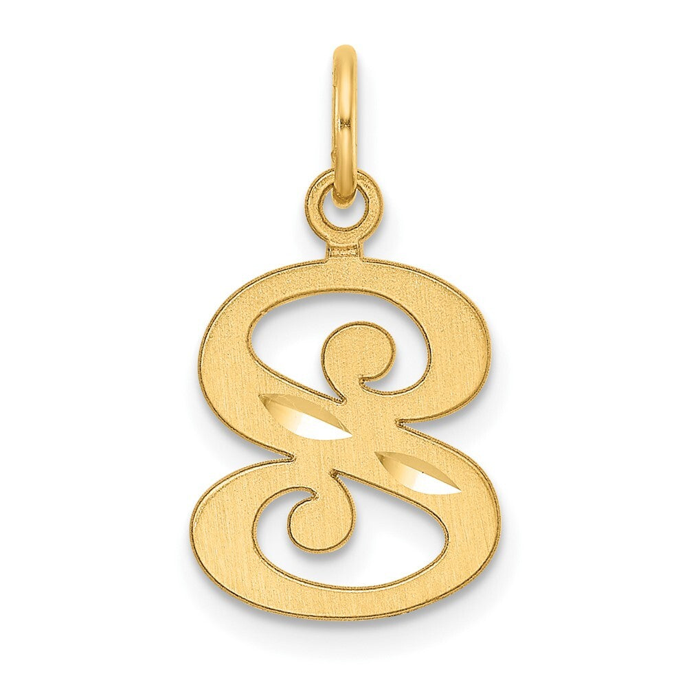14k Yellow Gold Diamond-cut Letter S Initial Charm Pendant for Women