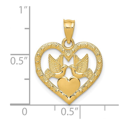 14k Yellow Gold Doves In Heart Charm Pendant for Women