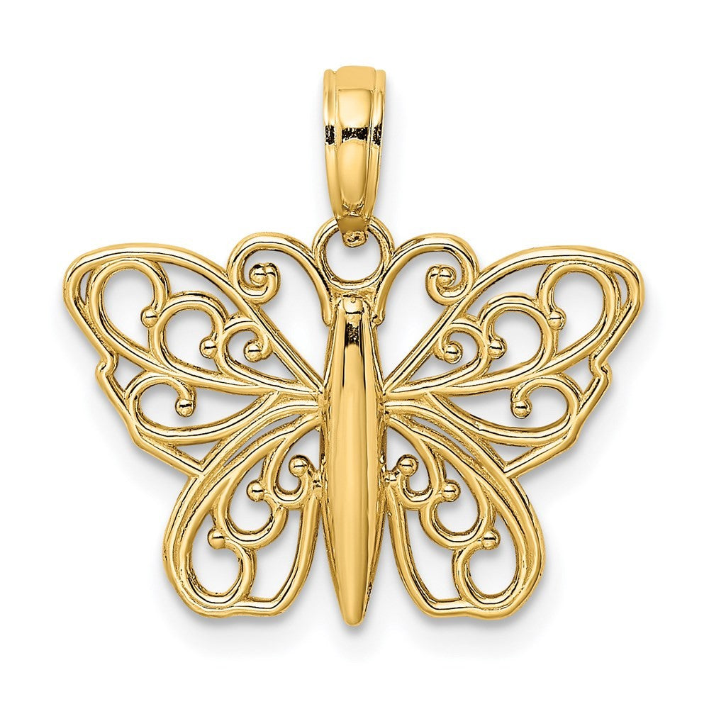 14k Yellow Gold Filigree Butterfly Charm