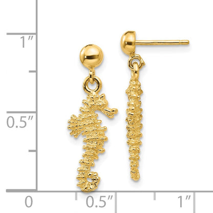 14k Yellow Gold Seahorse Dangle Earrings Gift for Women