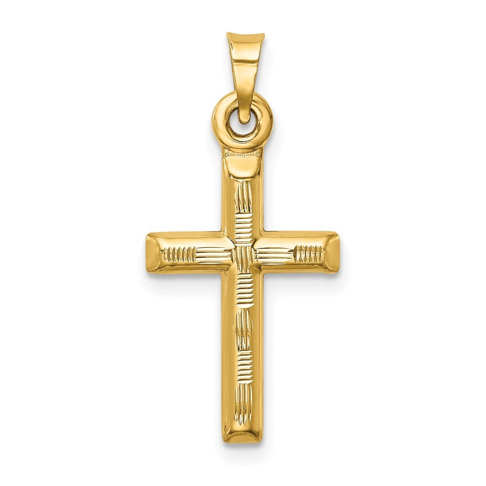 14k Yellow Gold Hollow Diamond-cut Cross Pendant
