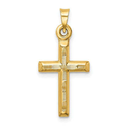 14k Yellow Gold Hollow Diamond-cut Cross Pendant