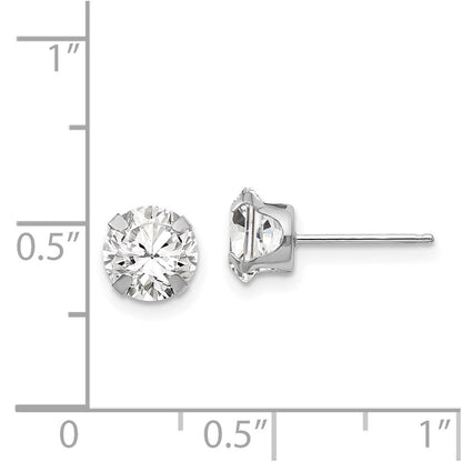 14k White Gold 6.5mm Cubic Zirconia Stud Earrings Gift for Women