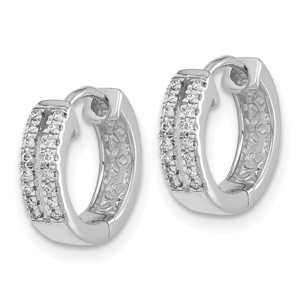 14k White Gold Diamond Hinged Round Hoop Earrings