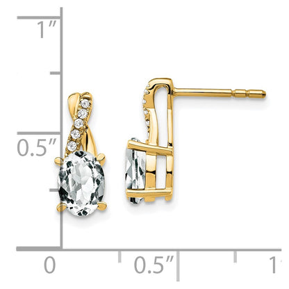14k Yellow Gold White Topaz and Diamond Drop & Dangle Earrings