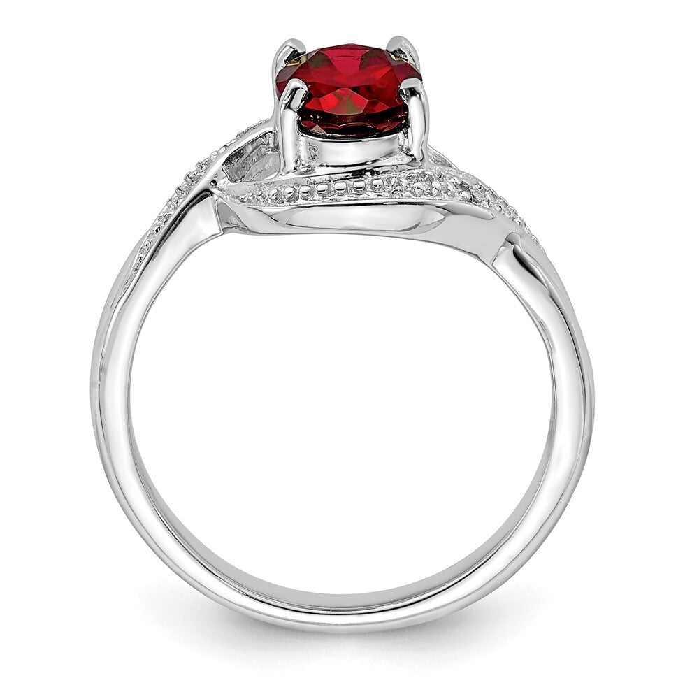 Sterling Silver Rhodium-plated Garnet & Diamond Ring Size 8