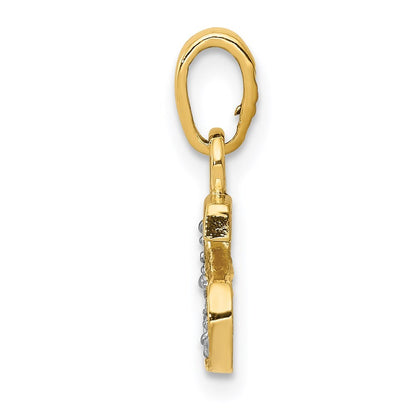 14k Yellow Gold with Rhodium Diamond Letter S Initial Pendant for Women