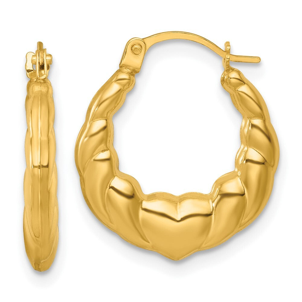 14k Yellow Gold Polished Hearts Hoop Earrings Gift for Women
