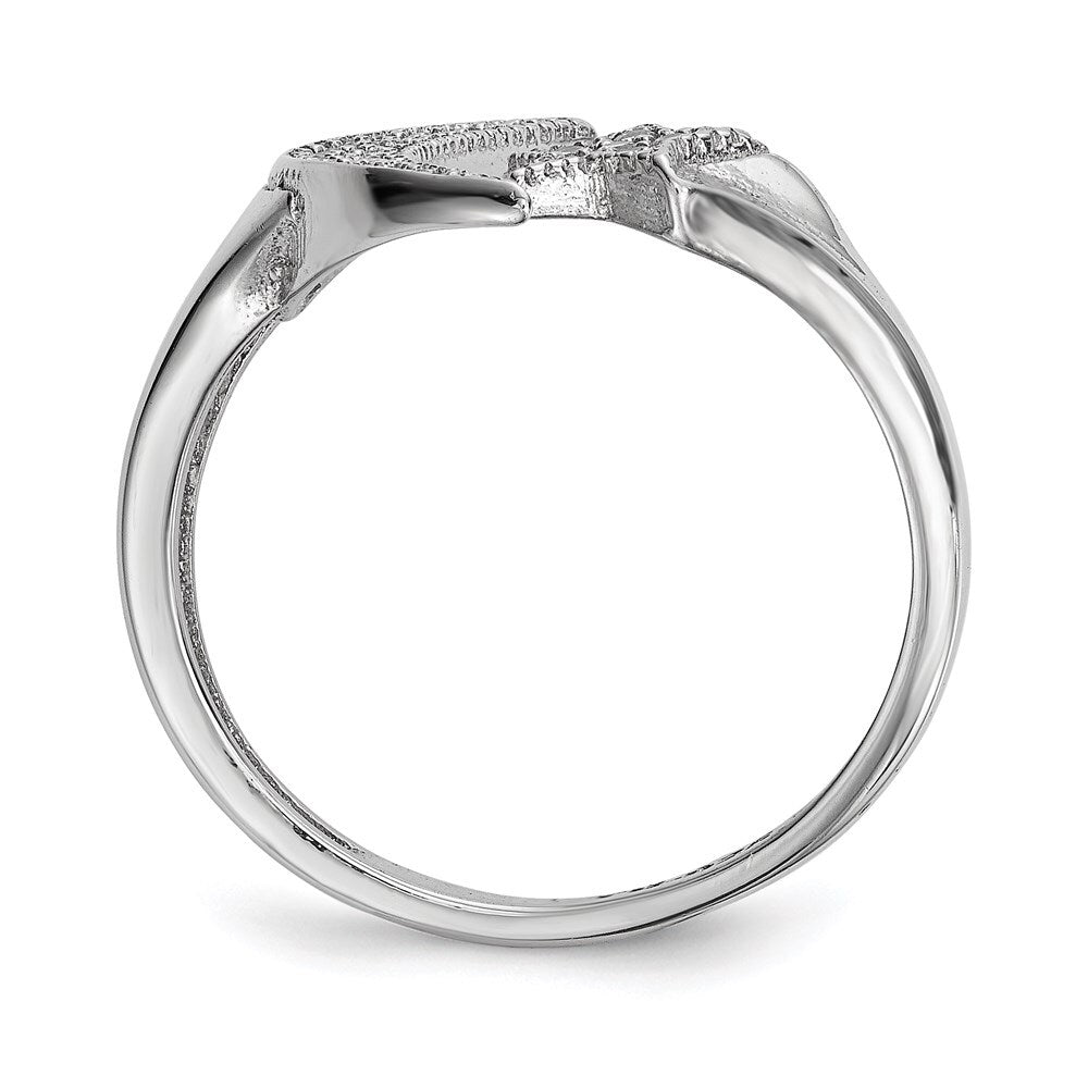 Sterling Silver Rhodium-plated Cubic Zirconia Moon w/Star Polished Ring Size 6