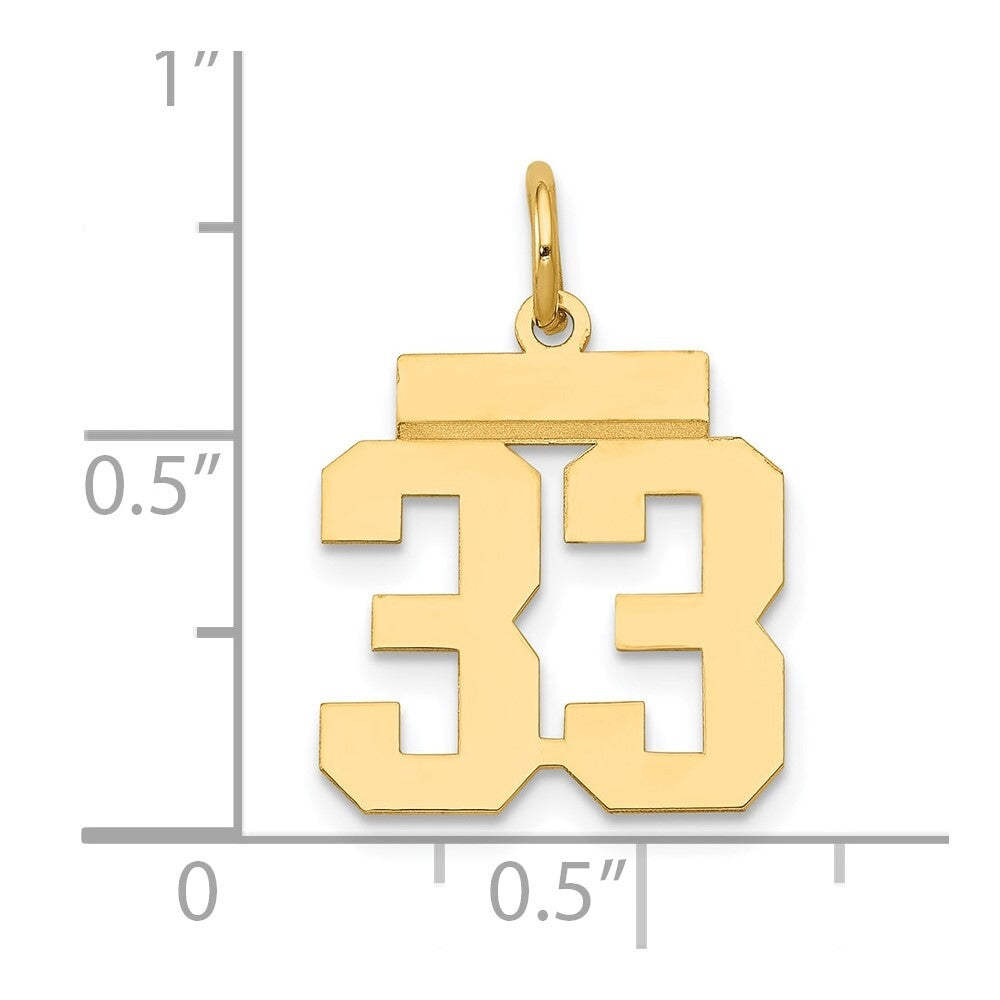 14k Yellow Gold Small Polished Number 33 Charm Pendant for Women