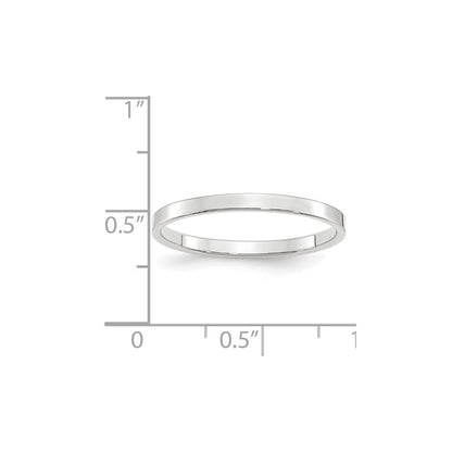 14k White Gold 2mm Lightweight Flat Wedding Band Size 10