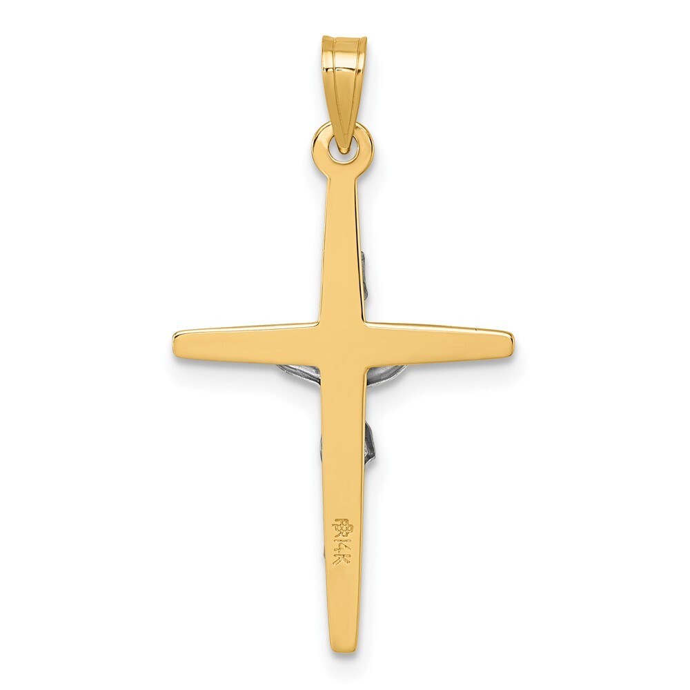 14k Yellow Gold with White Rhodium Polished INRI Crucifix Cross Pendant