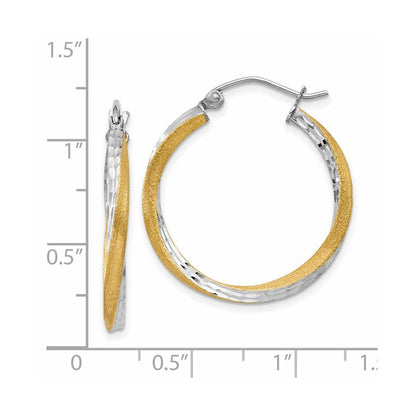 14k Yellow Gold & Rhodium Diamond-cut 2.5mm Twisted Hoop Earrings
