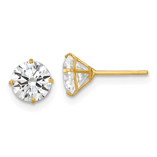 14k Yellow Gold Polished 6.00mm Round CZ Stud Earrings