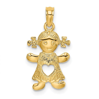 14k Yellow Gold Playful Girl Cut Out Heart Charm Pendant for Women