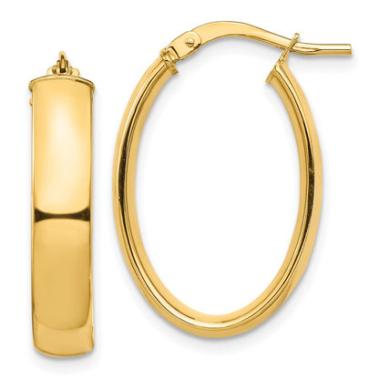 14k Yellow Gold High Polished 5mm Oval Hoop Earrings