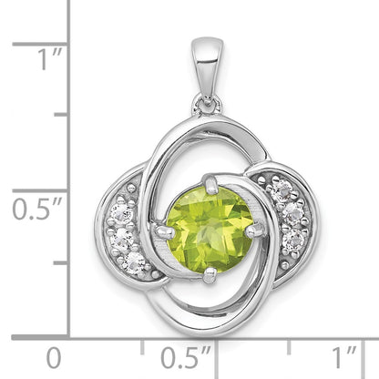 Sterling Silver Polished Checker-cut Round Peridot and White Topaz Pendant