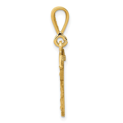 14k Yellow Gold Small Brushed Diamond-cut Number 17 Charm Pendant
