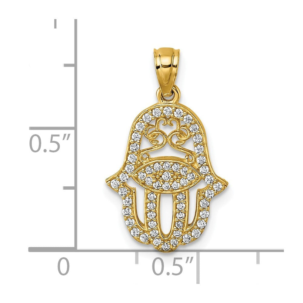 14k Yellow Gold Polished Cubic Zirconia Hamsa Pendant