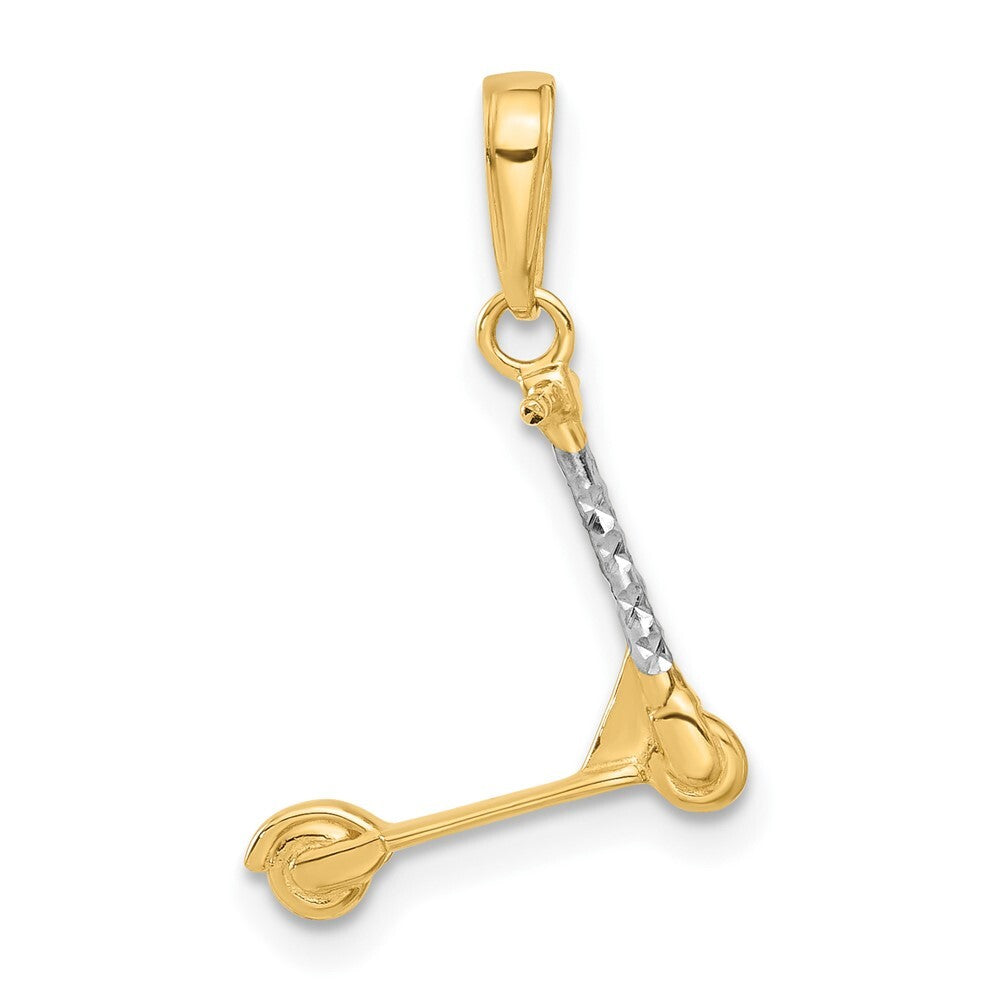 14k Yellow Gold and White Rhodium Diamond-Cut 3D Scooter Pendant for Women