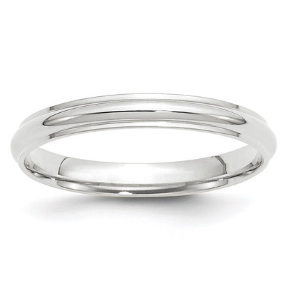14k White Gold 3mm Half Round with Edge Wedding Band Ring Size 10.5