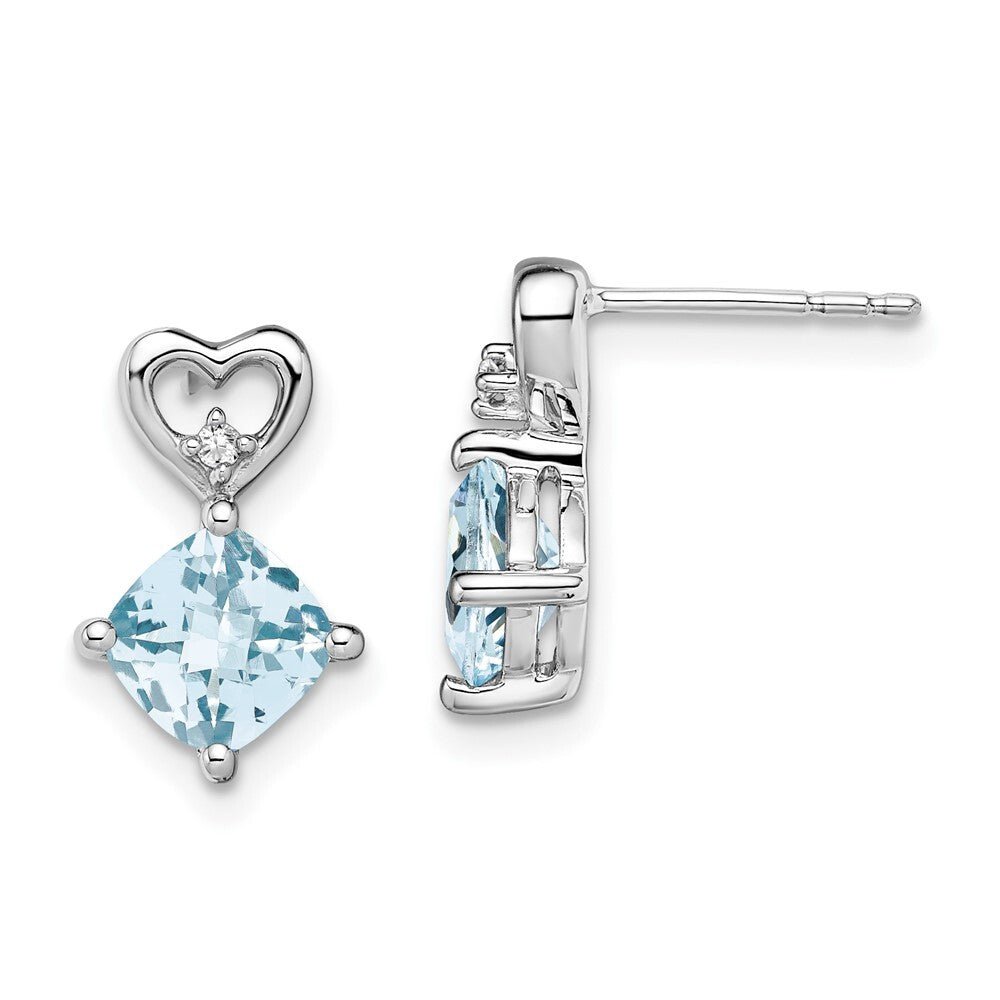 14k White Gold Aquamarine and Diamond Heart Drop & Dangle Earrings