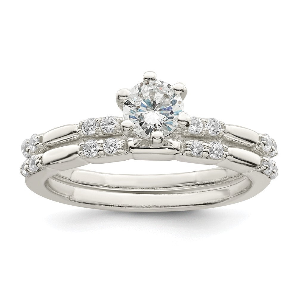Sterling Silver Polished CZ Wedding Ring Set Size 8