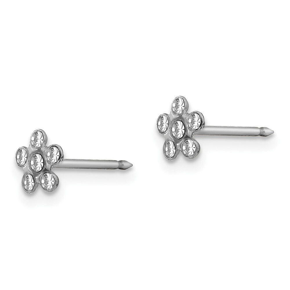 14k White Gold Clear Crystal Flower Stud Earrings Gift for Women