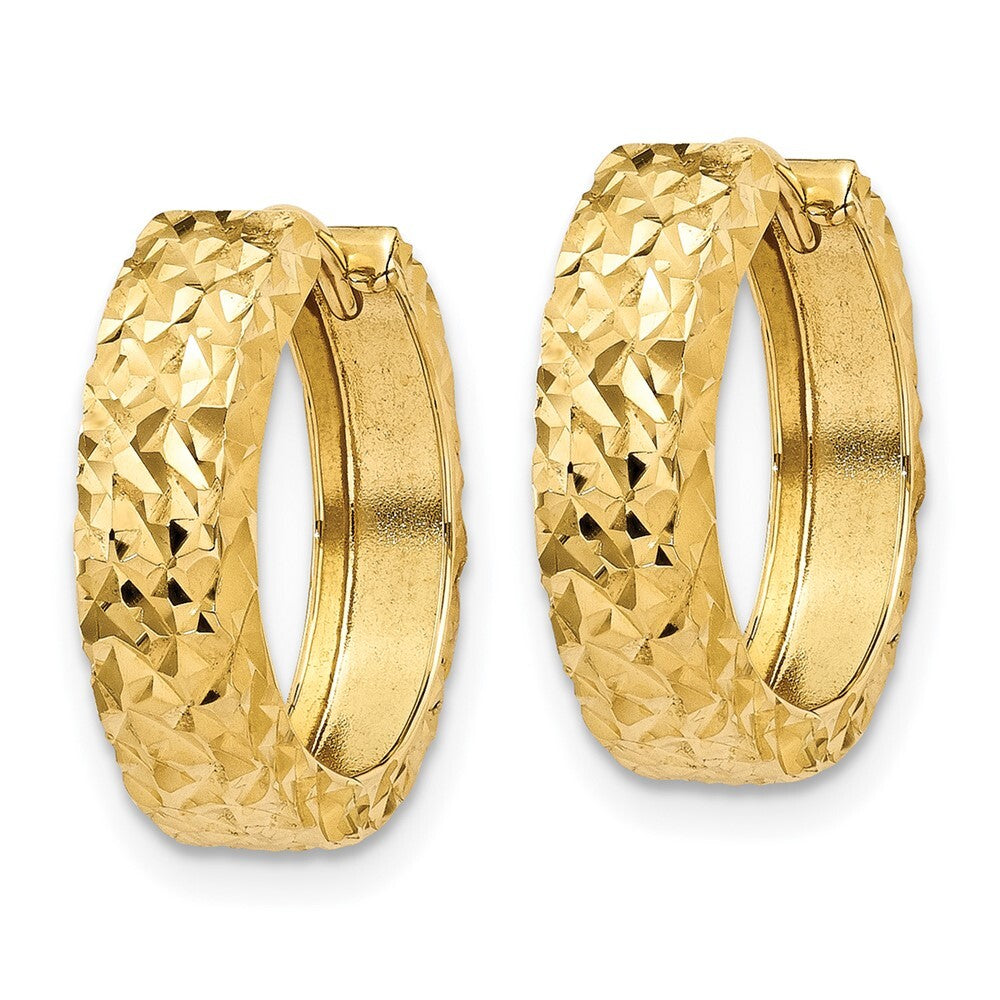 14k Yellow Gold Diamond-cut Hinged Hoop Earrings Gift for Women