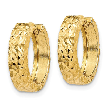 14k Yellow Gold Diamond-cut Hinged Hoop Earrings Gift for Women