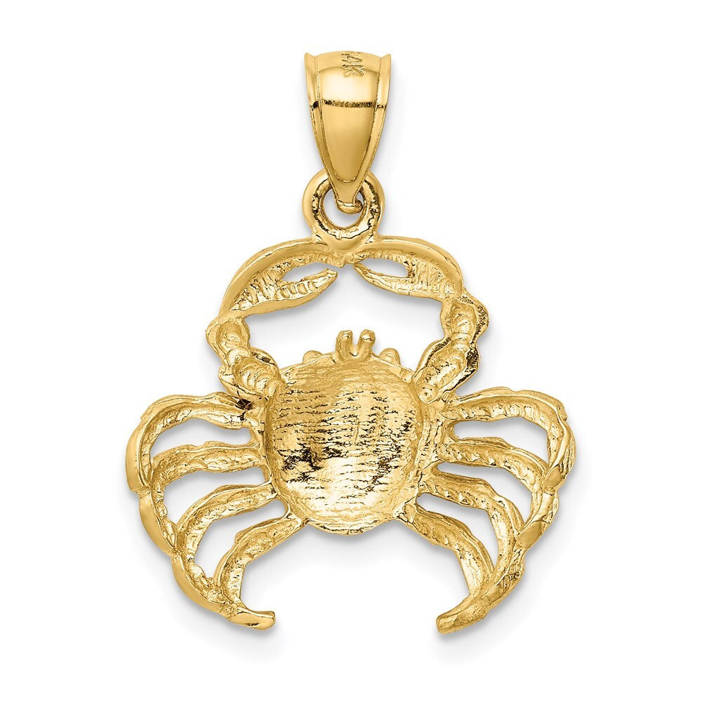14k Yellow Gold Satin Diamond-cut Crab Pendant for Women
