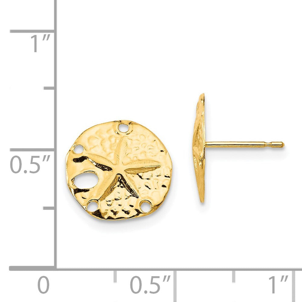 14k Yellow Gold Sand Dollar Stud Earrings Gift for Women