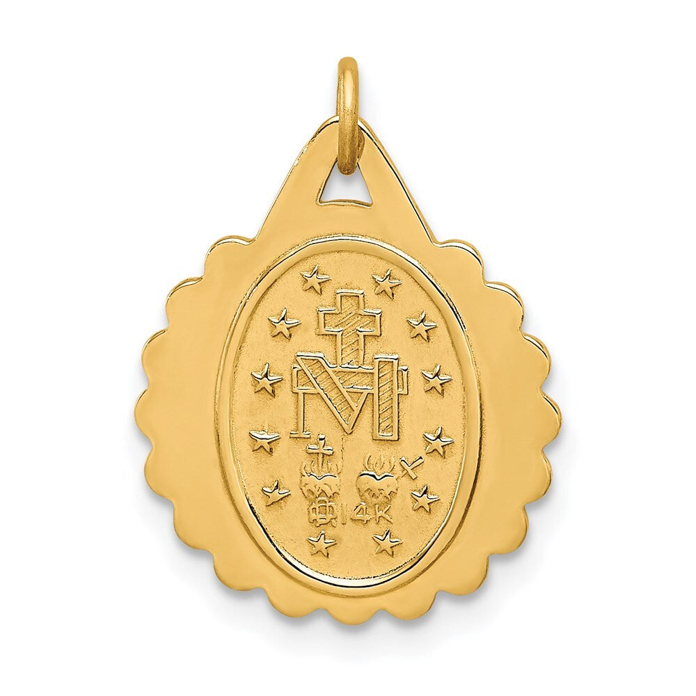 14k Yellow Gold Solid Polished Satin Small Scalloped Miraculous Medal