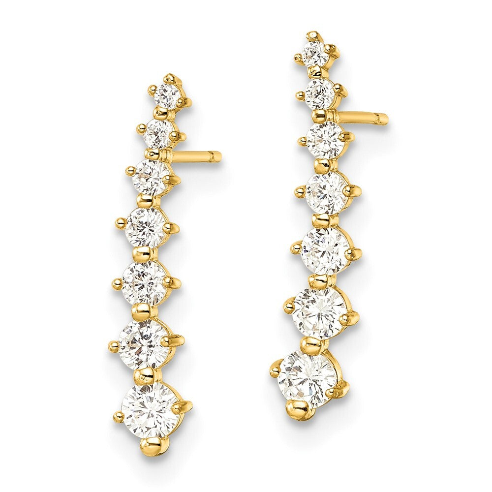14k Yellow Gold Polished White Cubic Zirconia Stud Earrings Gift for Women