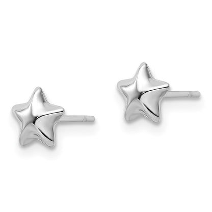 14k White Polished Small Puffed Star Stud Earrings Gift for Women