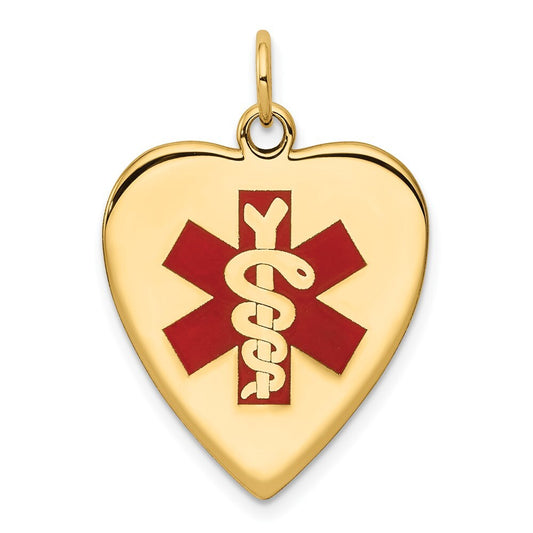 14k Yellow Gold Heart-Shaped Enameled Medical Jewelry Pendant for Women