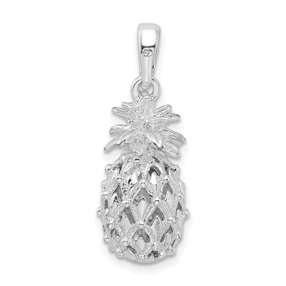 Sterling Silver Rhodium-Plated Polished 3D Cut-Out Medium Pineapple Pendant
