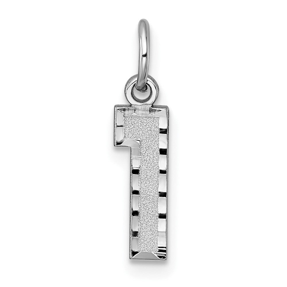 14K White Small Brushed Diamond-cut Number 1 Charm