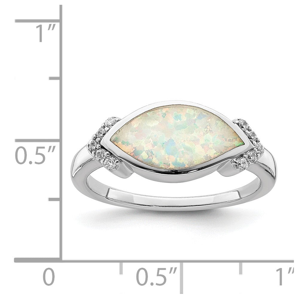 Sterling Silver Marquise Lab created Opal & Cubic Zirconia Ring SZ 8