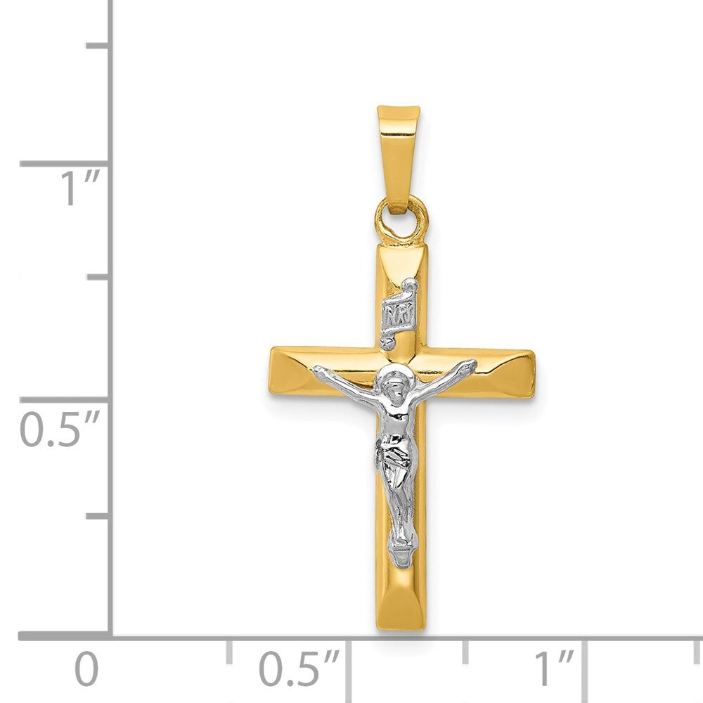 14k Two-tone Gold INRI Hollow Crucifix Pendant for Women