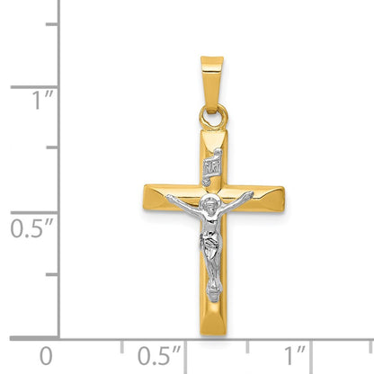 14k Two-tone Gold INRI Hollow Crucifix Pendant for Women