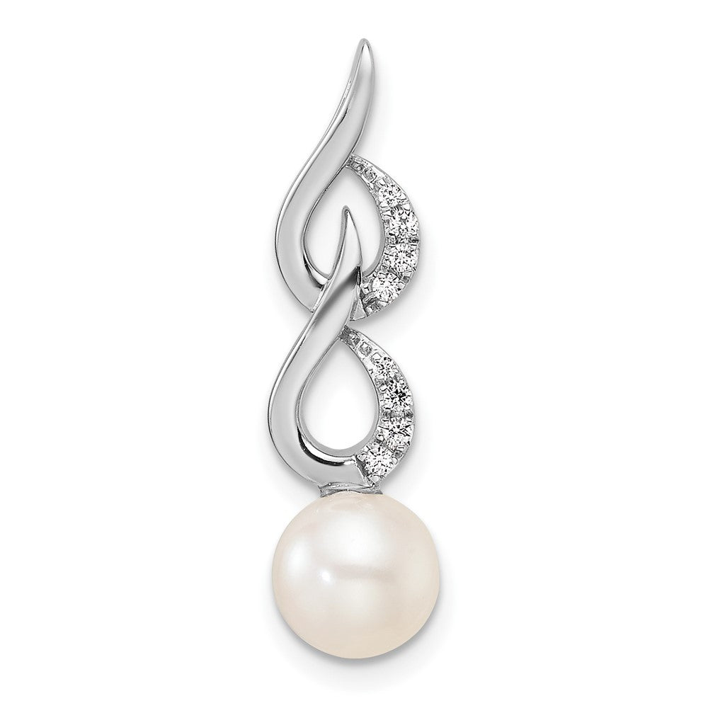 14K White Gold Polished Diamond and White Freshwater Cultured Pearl Chain Slide