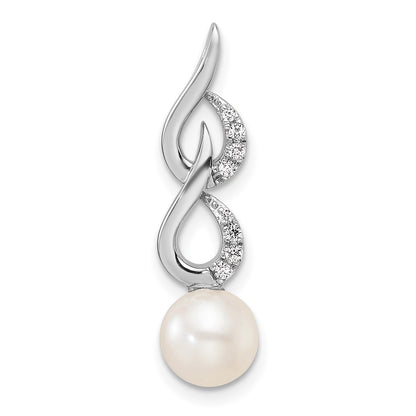 14K White Gold Polished Diamond and White Freshwater Cultured Pearl Chain Slide