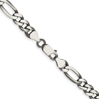 Sterling Silver Antiqued 6.5mm Figaro Chain Necklace